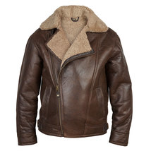 Mens Brown B3 Flying Aviator Shearling Leather Long Jacket Coat  - £110.71 GBP