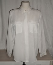 JOANNA PETITE crinkle blouse w/flap breast pockets. Ivory. Sz PM   - $6.00