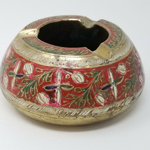Ashtray Middle Eastern Red Black White Nature Engraved Brass Table Vintage - £14.85 GBP