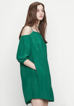 MAJE Emerald Green Off The Shoulder Silky Poly Dress Womens US Small UK 1 - £18.98 GBP