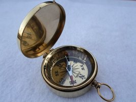 NauticalMart Old Vintage Antique Pocket Style Brass Compass W/Lid Necklace   - £8.84 GBP
