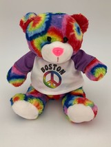 Peace Pals Rainbow Tie Dye Boston Plush Bear with Peace Sign T-Shirt 8 inch - £11.94 GBP