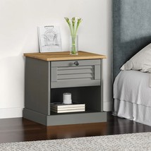 Bedside Cabinet Grey Solid pine wood, engineered wood, metal - $2,458.26 MXN