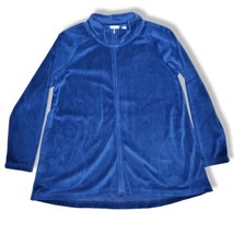 Pure Jill Women&#39;s Navy Blue Velour Full Zip Jacket Cardigan Medium Petite PM - £16.47 GBP