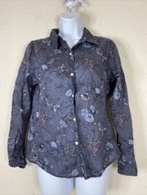 American Eagle Womens Size 6 Gray Floral Button Up Shirt Long Sleeve Cotton - £7.98 GBP