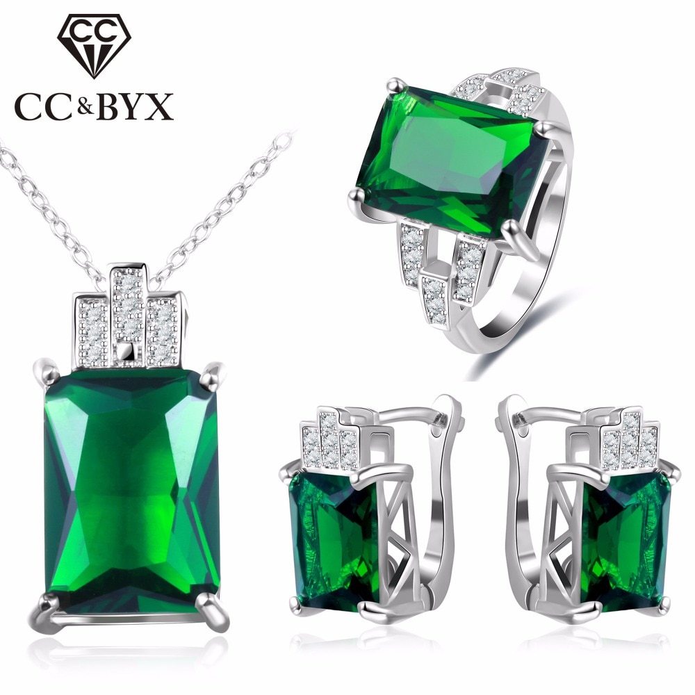 Jewelry Fashion Jewelry Set For Women Sterling Jewelry Green Stone CZ Wedding Se - £29.68 GBP