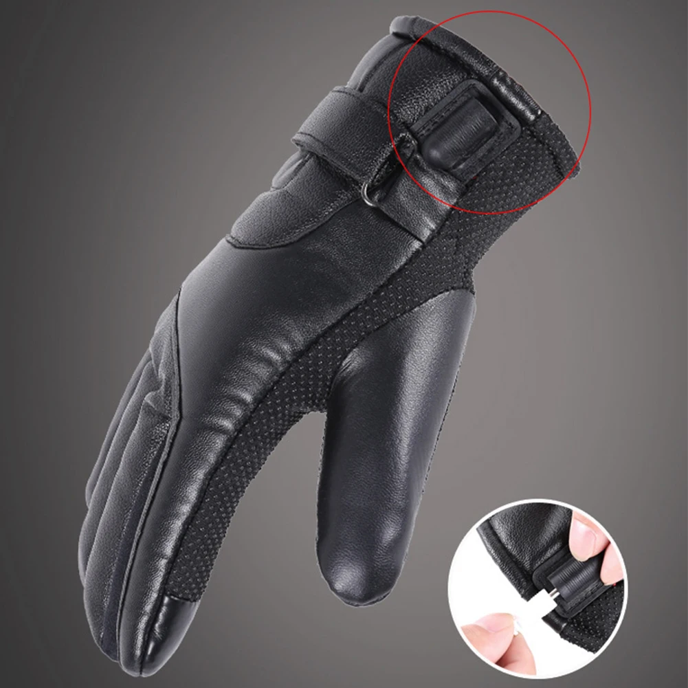 Leather Winter Gloves Heated Waterproof Outdoor USB Electric Heating Gloves - £18.65 GBP