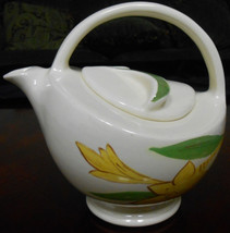Red Wing ART DECO TEAPOT Hand Painted w/Yellow Florals MADE IN MINNESOTA - £23.65 GBP