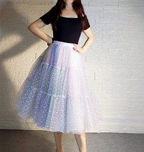 Pastel Color Layered Tulle Skirt Women Custom Plus Size Rainbow Tulle Midi Skirt image 6