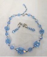 Vtg set Blue Flower Shaped Crystal clusters Necklace &amp; Dangle Earrings S... - £35.83 GBP