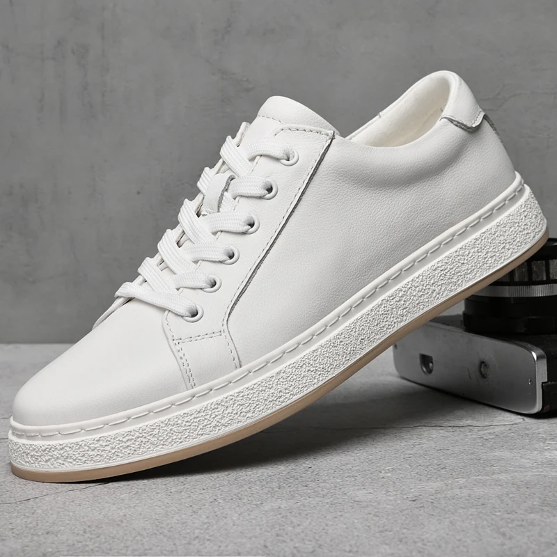 Genuine Leather Men Shoes Casual Luxury Brand Soft Mens Sneakers Breathable Lace - £91.54 GBP