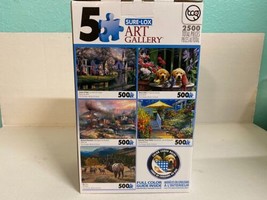 Sure Lock Art Gallery 5 Puzzles In One Box 2500 Total Pieces New Factory... - $24.74