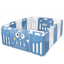 16-Panel Foldable Baby Playpen Kids Activity Centre-Blue - Color: Blue - $3,777.63 MXN