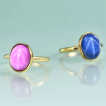 Oval 9X11mm Lindy Blue Star Sapphire Rings 925 Sterling Silver Gold Cocktail - £87.14 GBP