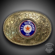 Vintage Belt Buckle F.C.I. FCI Transports Inc. Gold Color Western Style Filigree - £14.63 GBP