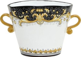 Ice Bucket Chiller DERUTA COLORI Majolica Scrollwork Oval Gold Black Ceramic - £366.90 GBP