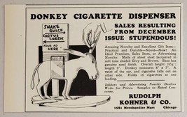 1931 Print Ad Donkey Cigarette Dispenser Novelty Rudolph Kohner Chicago,Illinois - £8.70 GBP
