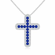 ANGARA Pave-Set Sapphire and Diamond Cross Pendant in 14K Solid Gold | 18&quot; Chain - £1,238.25 GBP