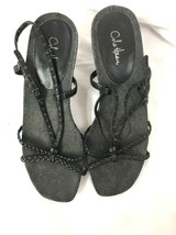 Cole Haan Sandals Size 8.5B Heels Open Toe Black/Gray Leather Buckle Strap - £17.89 GBP
