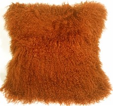 Mongolian Sheepskin Burnt Orange Throw Pillow, with Polyfill Insert - £60.85 GBP