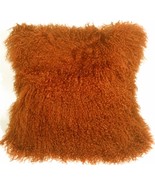 Mongolian Sheepskin Burnt Orange Throw Pillow, with Polyfill Insert - £59.69 GBP