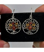 Sterling Silver 925 Tree of Life Multi-Color Amber Drop Dangle Earrings - £14.05 GBP