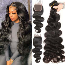 Malaysian Body Wave Lace Frontal Closure With Bundles 100% Human Hair Bundles - £67.80 GBP+