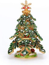 Small Christmas Tree Qifu Hand Painted Enameled Decorative Jewelry Trinket Box - £36.13 GBP