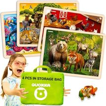 QUOKKA 4SET Puzzles for Kids Ages 4-6 - 24 Pcs Wooden Toddler Realistic ... - $26.72