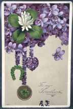 1908 Valentine To My Sweetheart Purple Flower Four Leaf Clover Embossed Postcard - £6.13 GBP