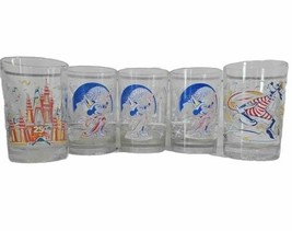 Walt Disney 25th Anniversary Glasses Set of 5 Clear Mickey Mouse 1996 Vtg - £31.60 GBP