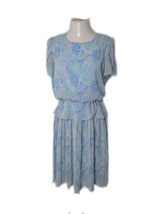 Rich Miss Vintage Modest Secretary Dress ~ Sz S ~ Blue Paisley ~ Midi - £25.38 GBP
