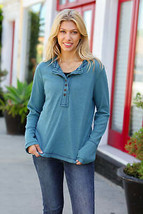 Going My Way Teal Contrast Stitch Henley Top - £21.14 GBP