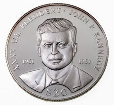 2000 Liberia 20 Dollars Silver Coin, John F. Kennedy KM 900 - £37.99 GBP