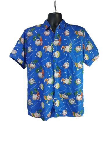 Primary image for SSLR Mens Santa Claus Christmas Short Sleeve Hawaiian Shirt Size L Blue