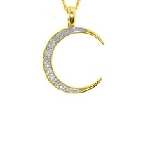 14K Plaqué Or 0.15ct Véritable Moissanite Romantic Crescent Lune Pendentif Sans - £91.89 GBP