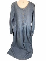 Vintage Denim Shirtwaist Dress side Pockets 4 Boho Modest 80&#39;s 90&#39;s Land... - £18.64 GBP