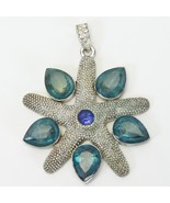 Starfish Pendant Brooch Pin 2.5&quot; L x 2.75&quot; H Silver Tone with Aqua  Rhin... - $16.06 CAD