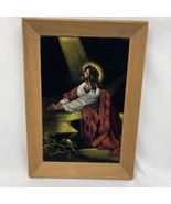 Vtg Jesus Praying at Garden of Gethsemane - VELVET PAINTING Framed 16.5.... - $1,127.86 MXN