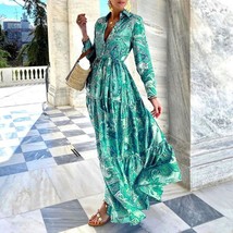 Summer Loose Turn-down Collar Button Boho Maxi Beach Dress - £39.56 GBP