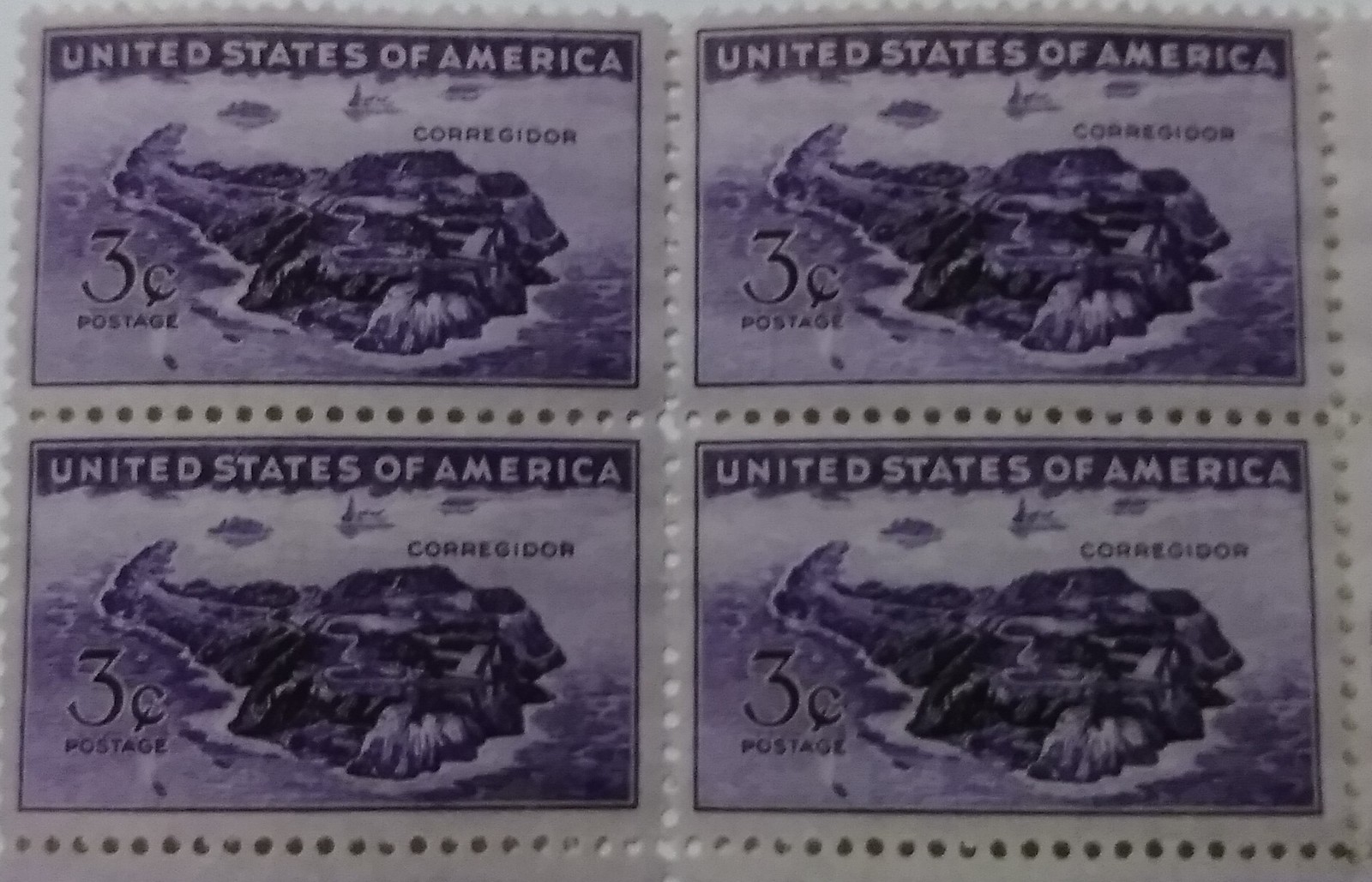 1944 Corregidor Set of Four Unused US 3 Cent Postage Stamps - $1.95