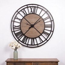 59&quot; Black And Brown Metal and Solid Wood Skeleton Circle Wall Clock - $1,547.84