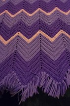 Crocheted Afghan Blanket Throw Chevron Purple Pink Handmade 43X61 Barbiecore - £23.78 GBP