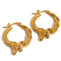 Yhpup Stainless Steel Metal Texture Statement Magma Style Golden Earrings Waterp - £8.60 GBP