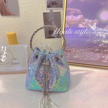 2023  Colorful Designer Bags Shiny Sequin Bucket Evening Crystal Clutch Bag High - £156.42 GBP