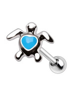 316L Stainless Steel Aqua Heart Sea Turtle Earring - $417.32 MXN