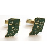 Vintage Indiana State Cufflinks Signed Kinney Co. Green Enamel Gold Tone... - $20.00