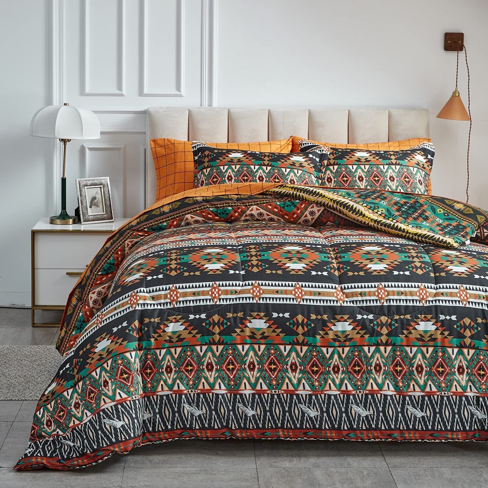 7 Pieces Boho Bed In A Bag Queen Size, Southwestern Bohemian Tribal ... - £80.65 GBP