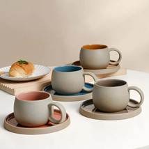 Nordic Retro Pottery Mug  Saucer Japanese Coffee Set - $15.99