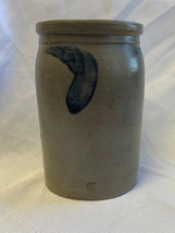 Antique Primitive Stoneware Crock Salt Glaze Cobalt Blue on Gray Design Pot Vase - £179.16 GBP